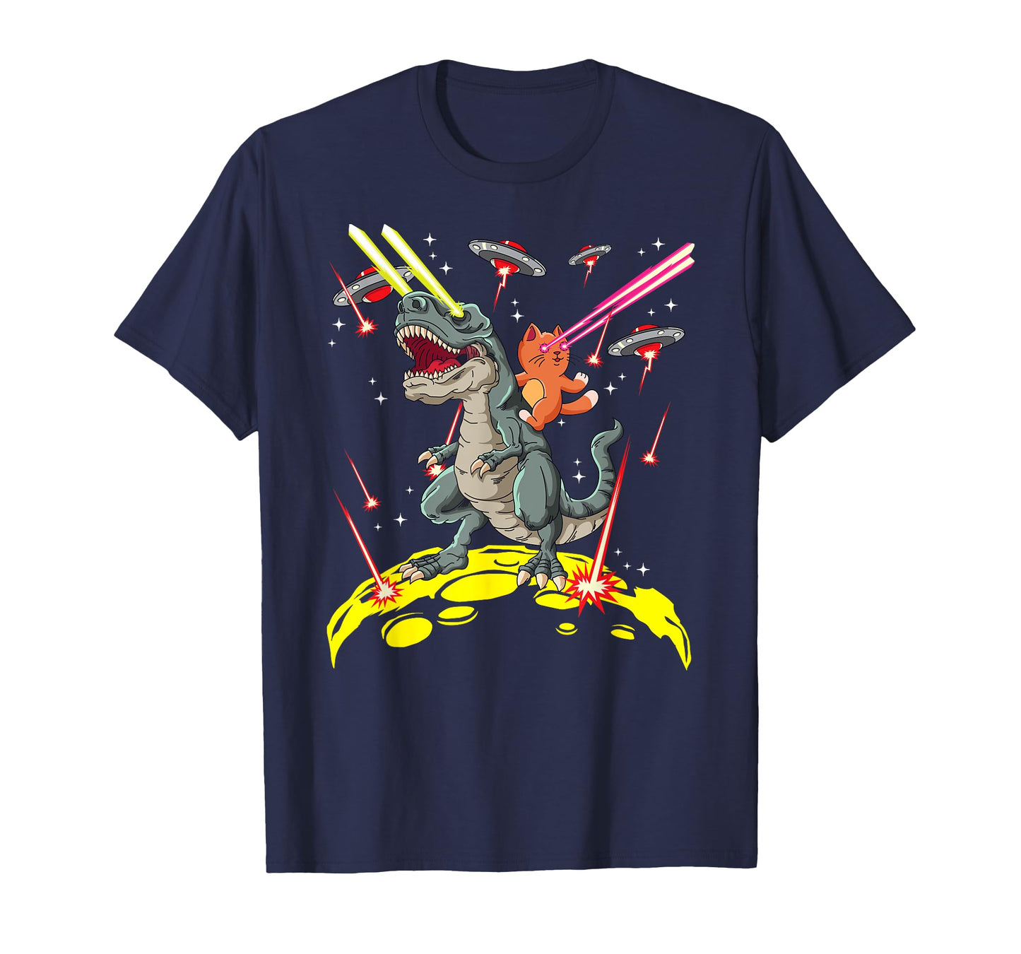 Space Cat Riding T-Rex Laser Eyes T-Shirt T-Shirt