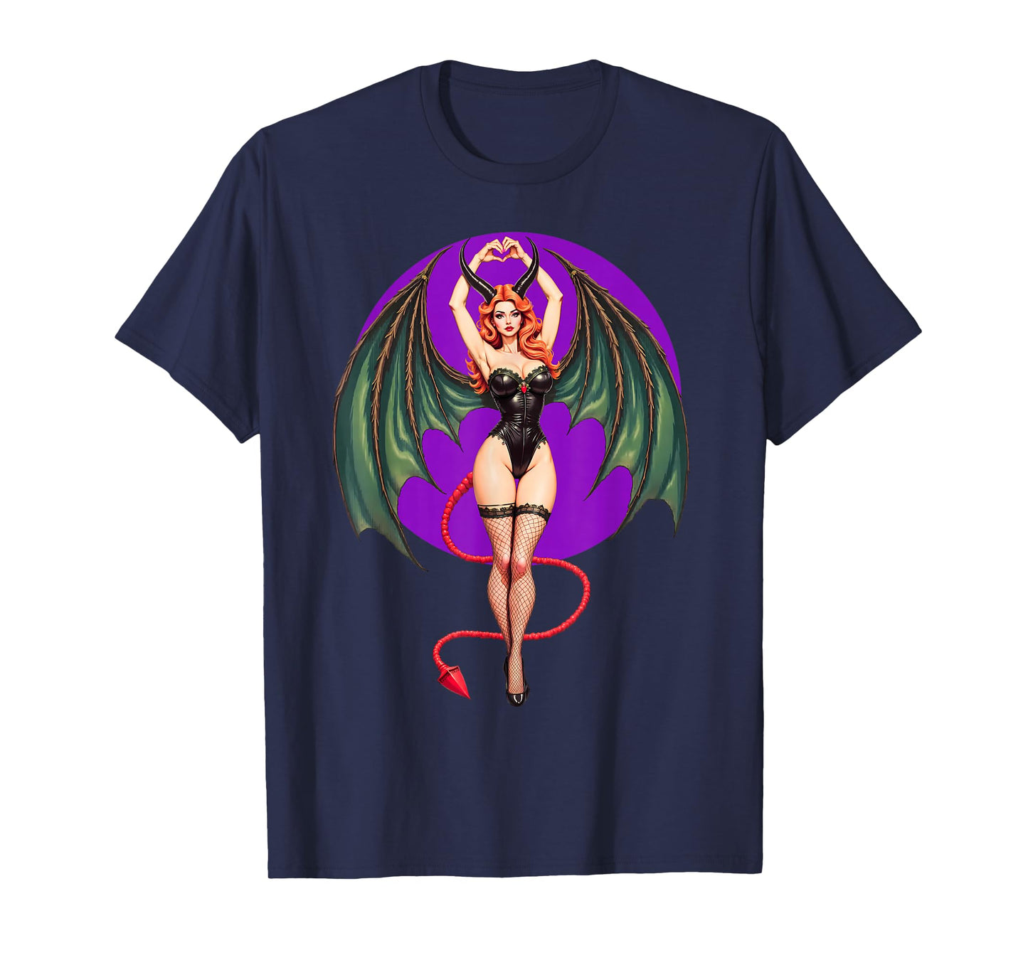 Sexy Succubus Monster Halloween Hand Heart Pin-Up Girl Devil T-Shirt