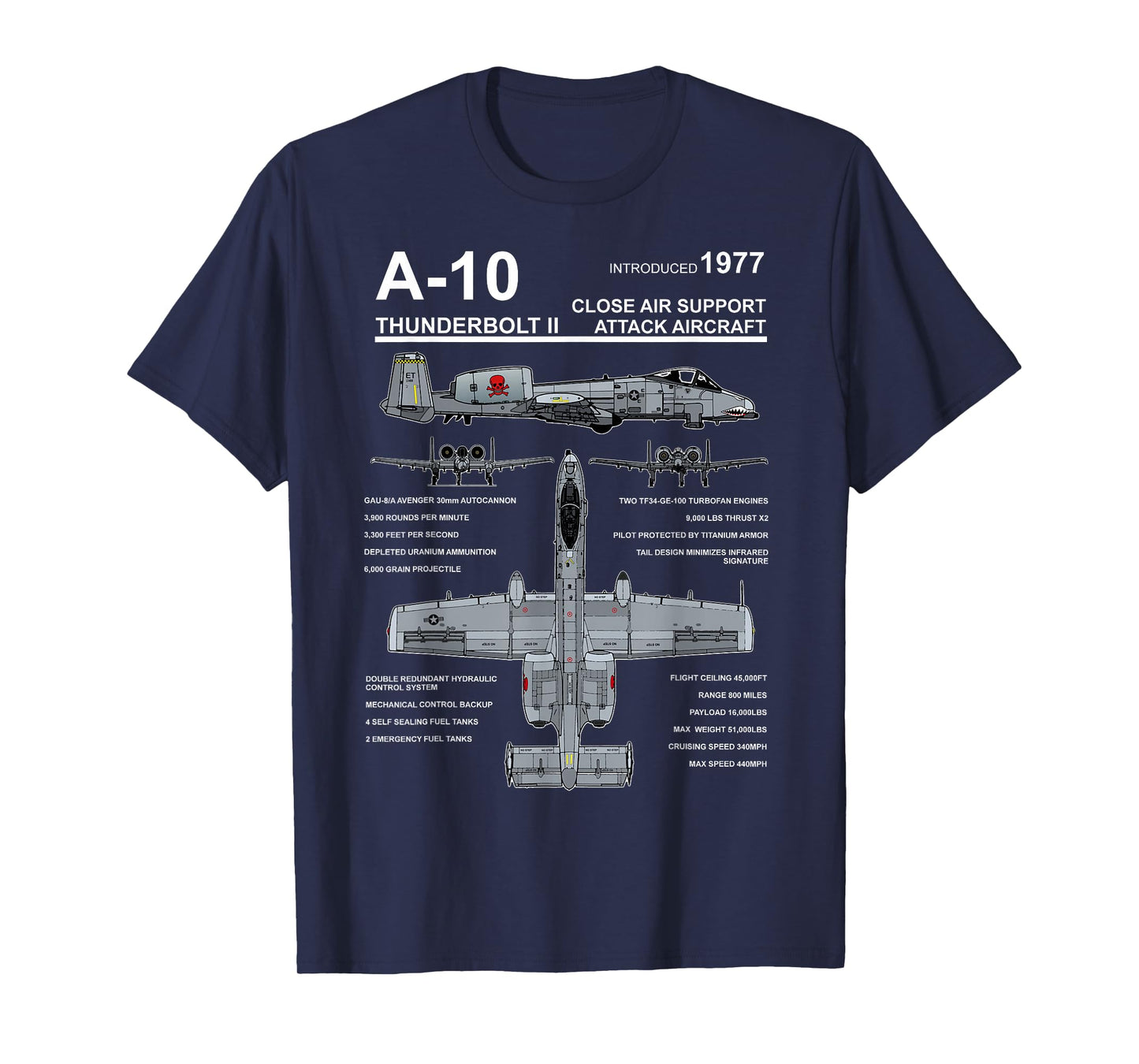 A-10 Thunderbolt II Warthog Military Jet Blueprint T-Shirt