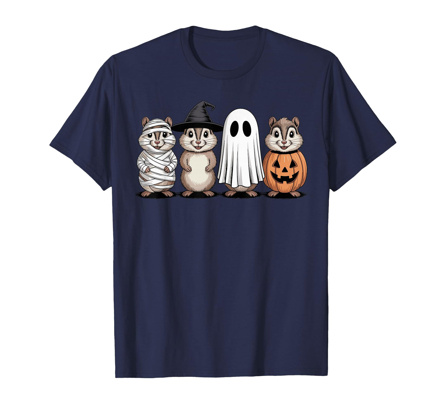 Spooky Ghost Chipmunk Pumpkin Halloween Skeleton T-Shirt