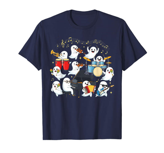 Halloween Music Teacher Ghost Playing Musical Instruments T-Shirt