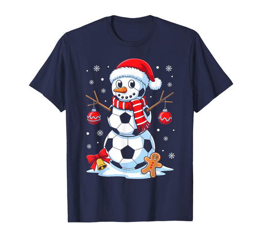 Christmas Soccer Snowman Santa Hat Xmas Pajamas Men Boys T-Shirt