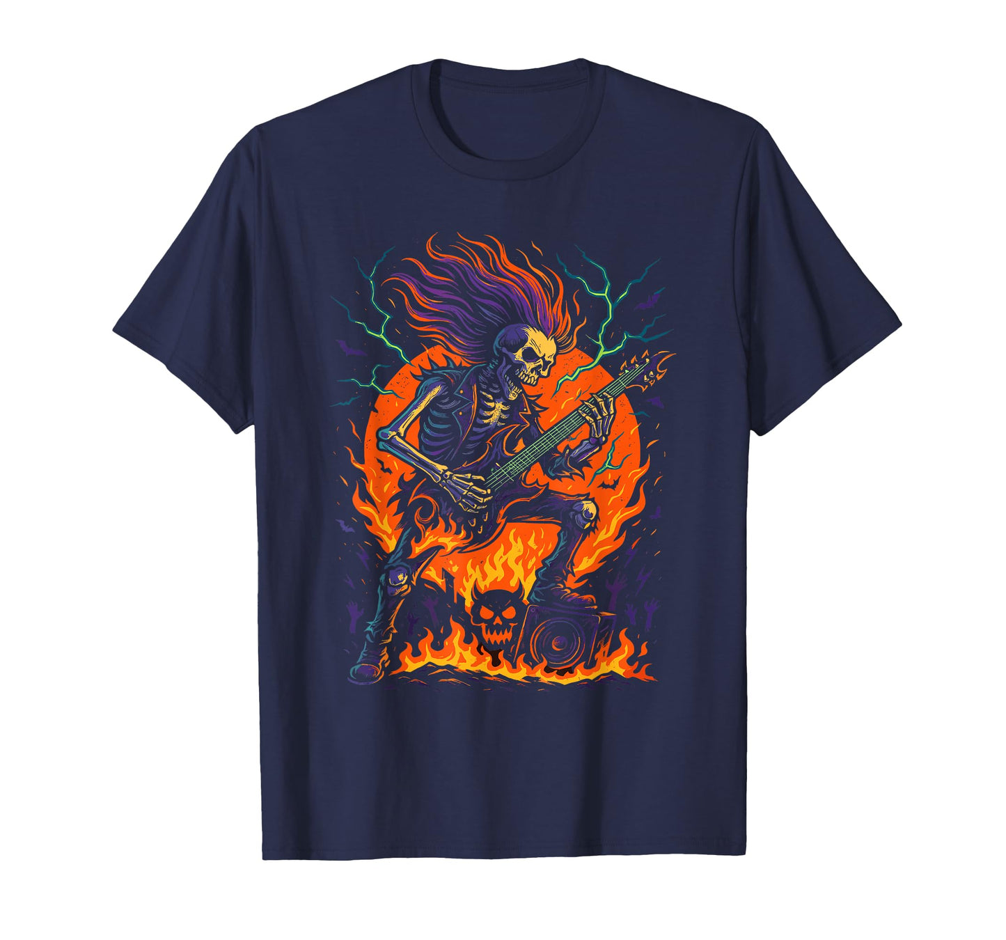 Rocking Skeleton Witch Guitar Halloween Ghost Pumpkin T-Shirt