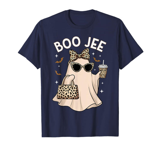 Boo JEE Leopard Ghost Coffee Halloween Boujee Women Girls T-Shirt