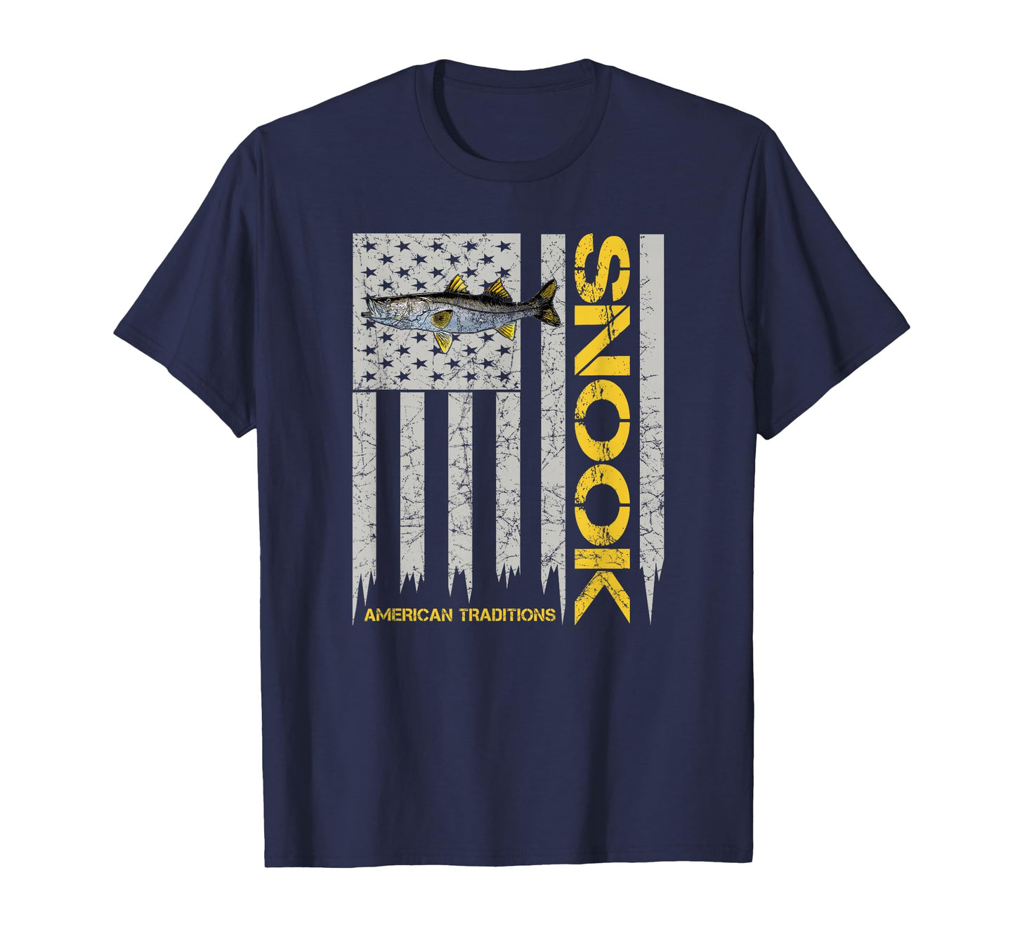 Snook Fisherman - Vintage Style American Flag Snook Art Fish T-Shirt