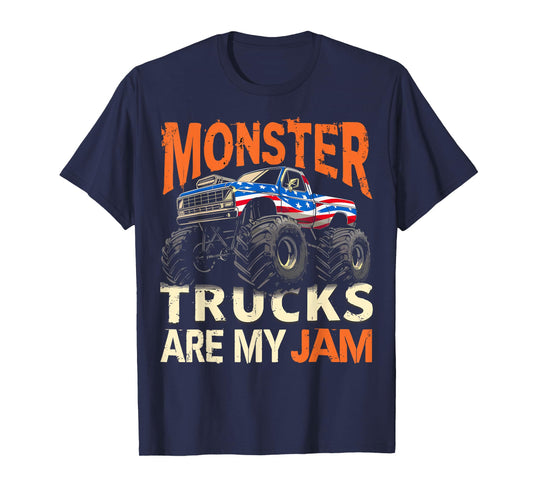 Monster Trucks are my Jam USA Flag American T-Shirt