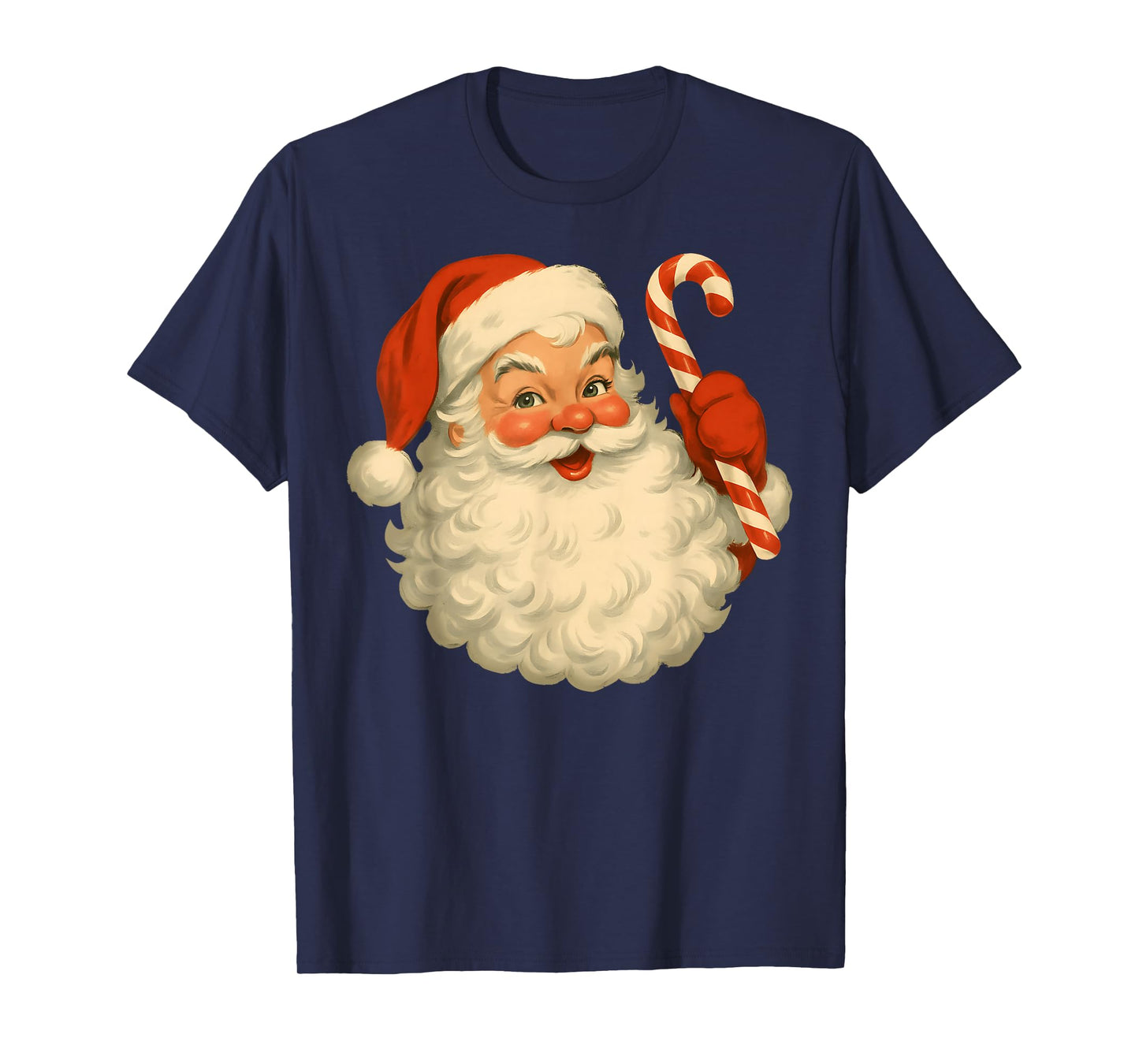 Pink Santa Claus Christmas Candy Cane Vintage Girl Women T-Shirt