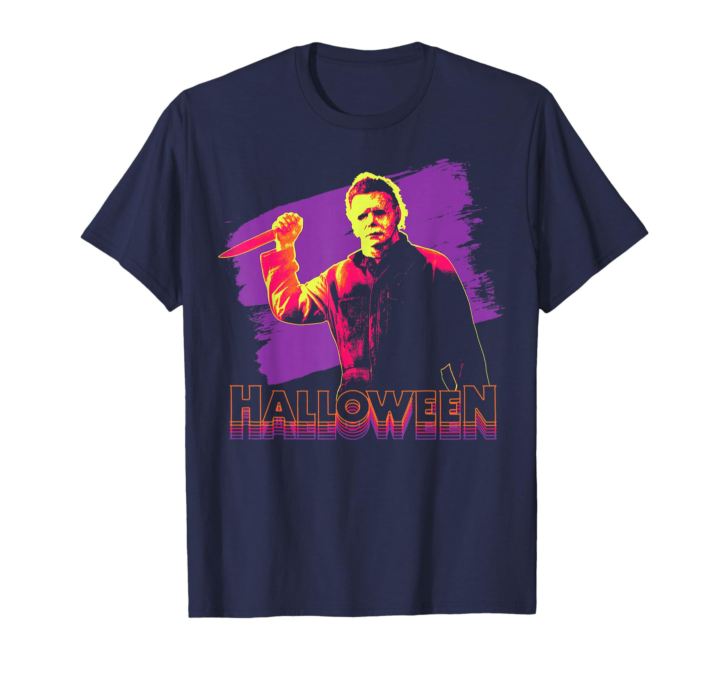 Halloween Michael Myers Neon Portrait T-Shirt Small