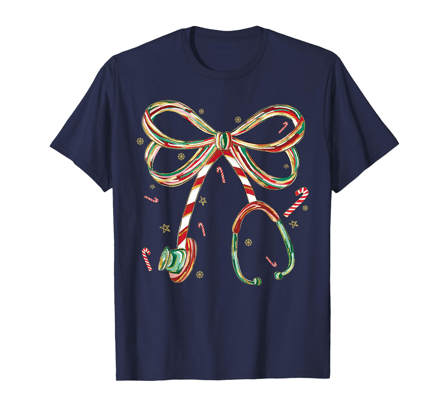 Candy Cane Coquette Bow Stethoscope Nurse Doctor Christmas T-Shirt