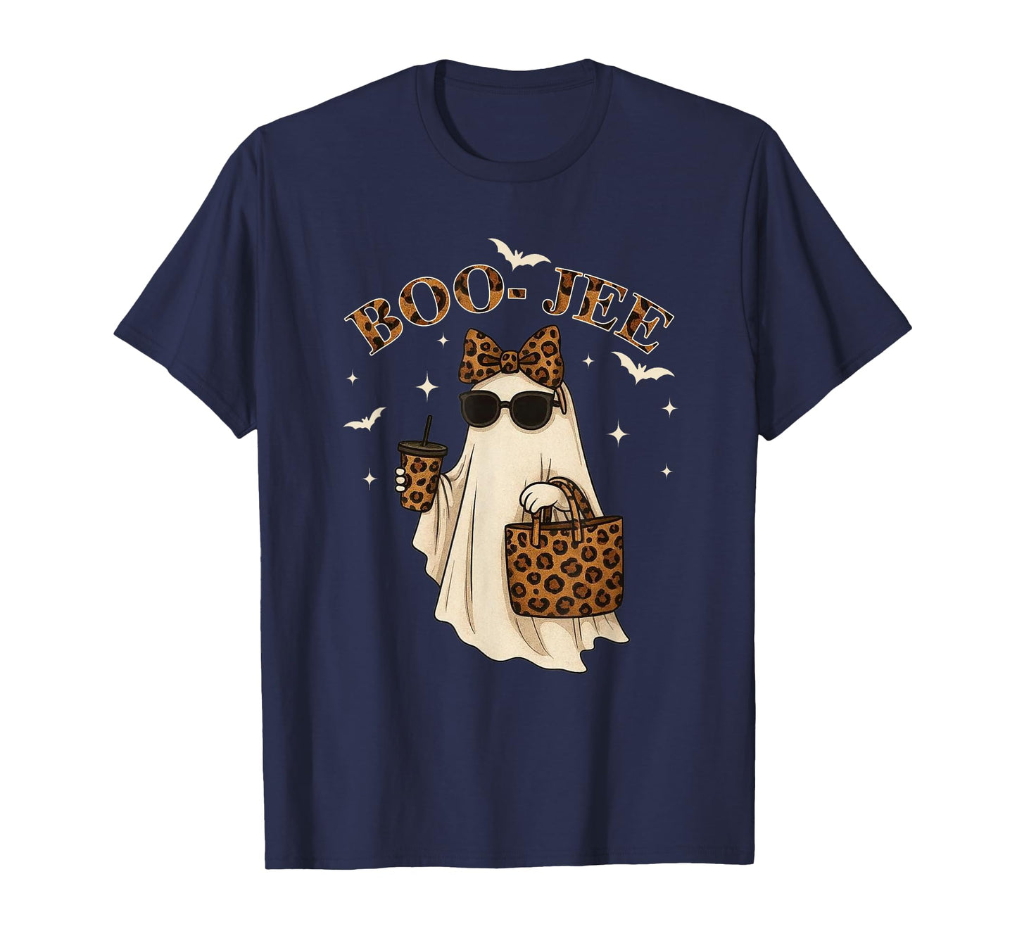 Coquette Leopard Ghost Coffee Boo JEE Halloween Boujee Ghost T-Shirt
