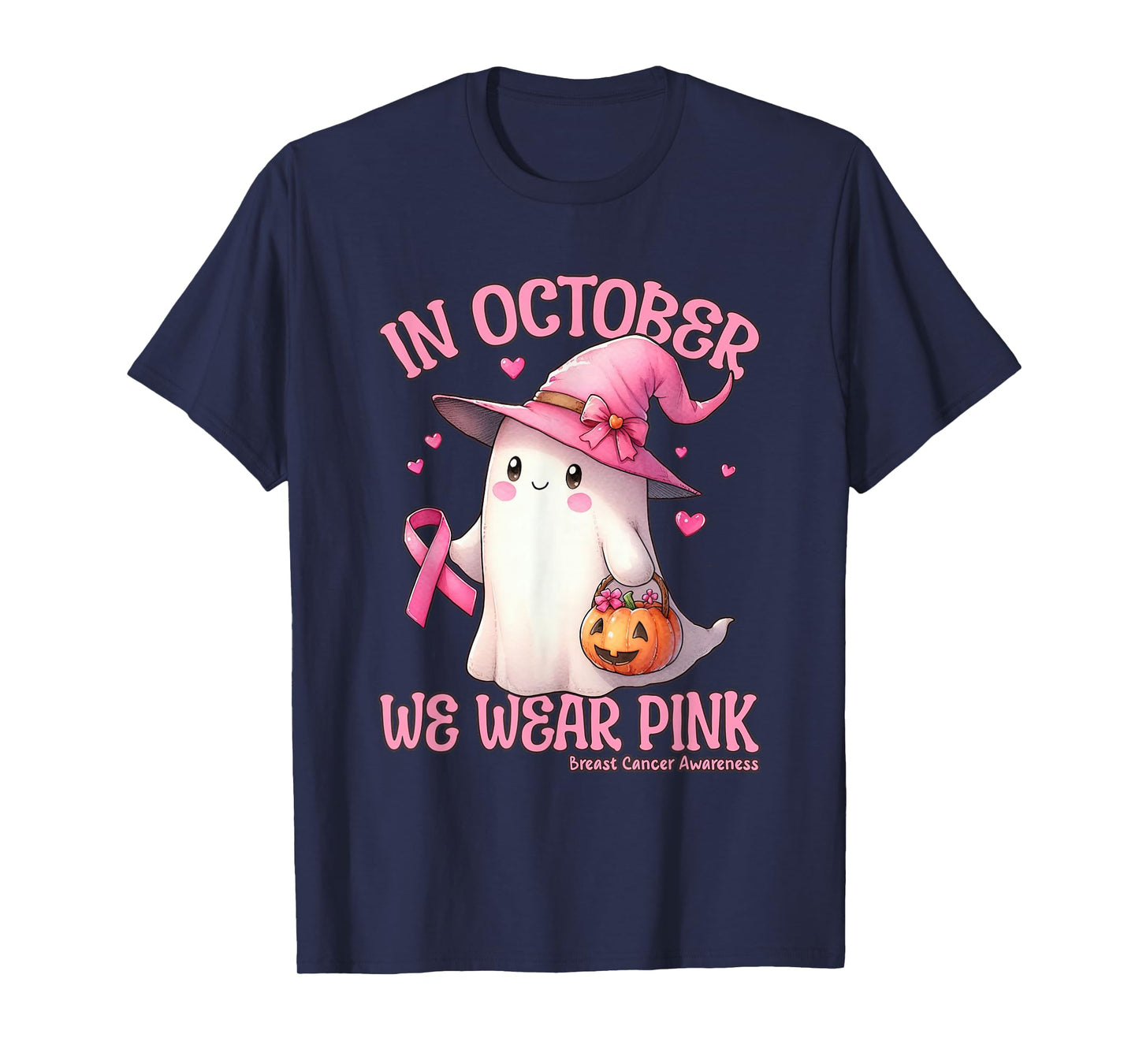 in October We Wear Pink Shirt Ghost Breast Cancer Awareness T-Shirt