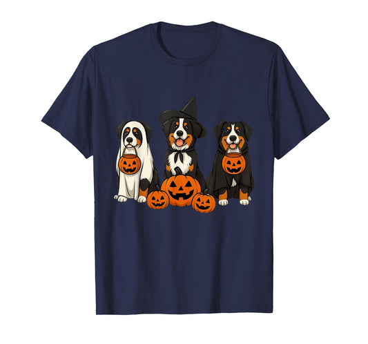 Ghost and Witch Bernese Mountain Dog Halloween for Women T-Shirt