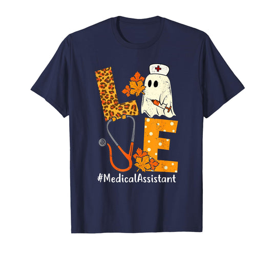 LOVE Leopard Ghost Medical Assistant Halloween Costume Fall T-Shirt