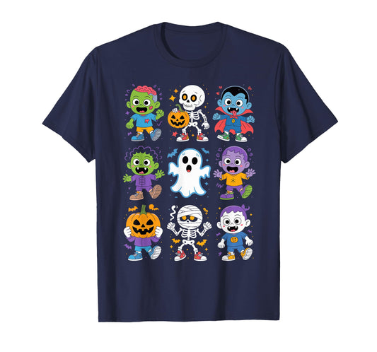 Cute Halloween Kids Cartoon Ghost Zombie Vampire Skeleton T-Shirt