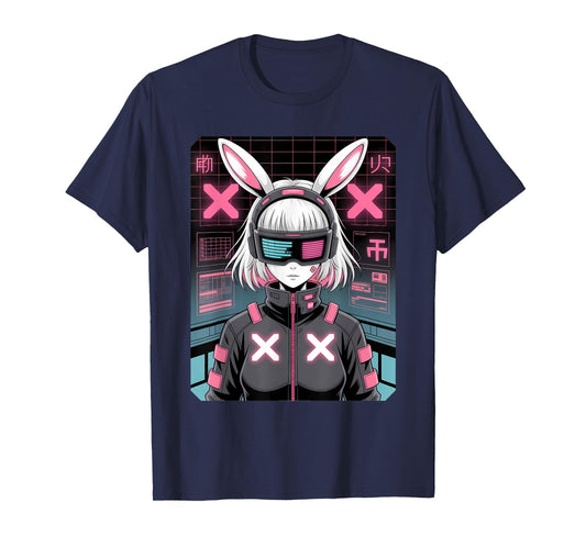 VR Bunny Girl Anime – Cyberpunk Kawaii Hacker Glitchcore T-Shirt