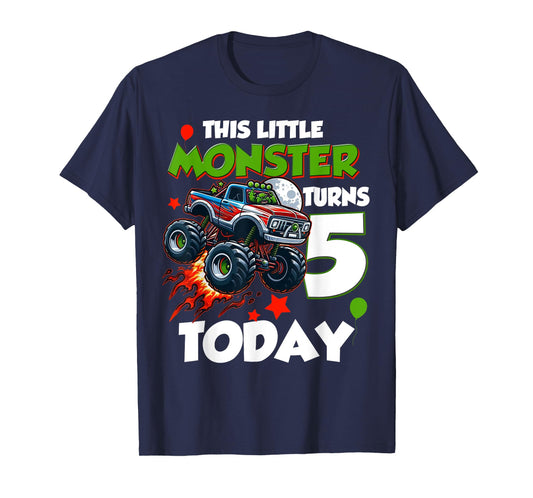 Birthday Monster Truck 5 year Old Boys This Little Turns 5th T-Shirt