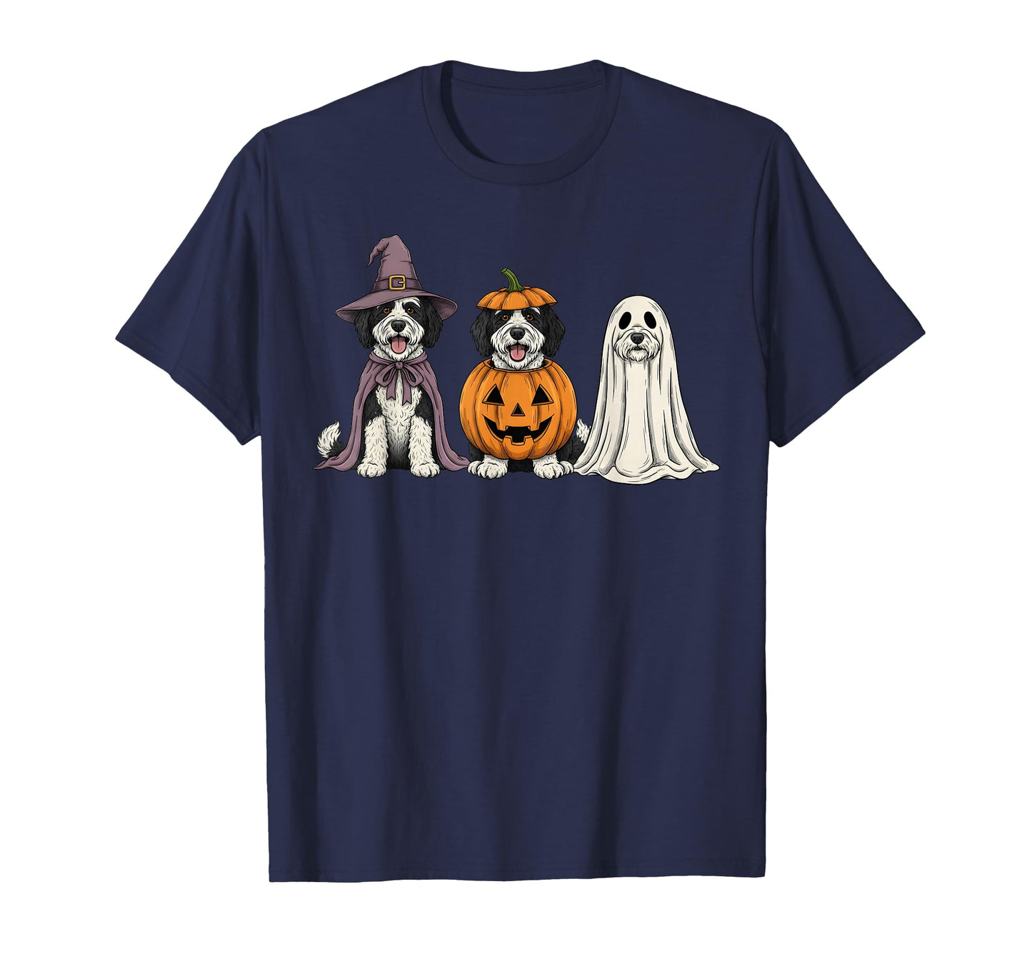 Spooky Ghost Sheepadoodle Pumpkin Halloween Doodle Dog Lover T-Shirt