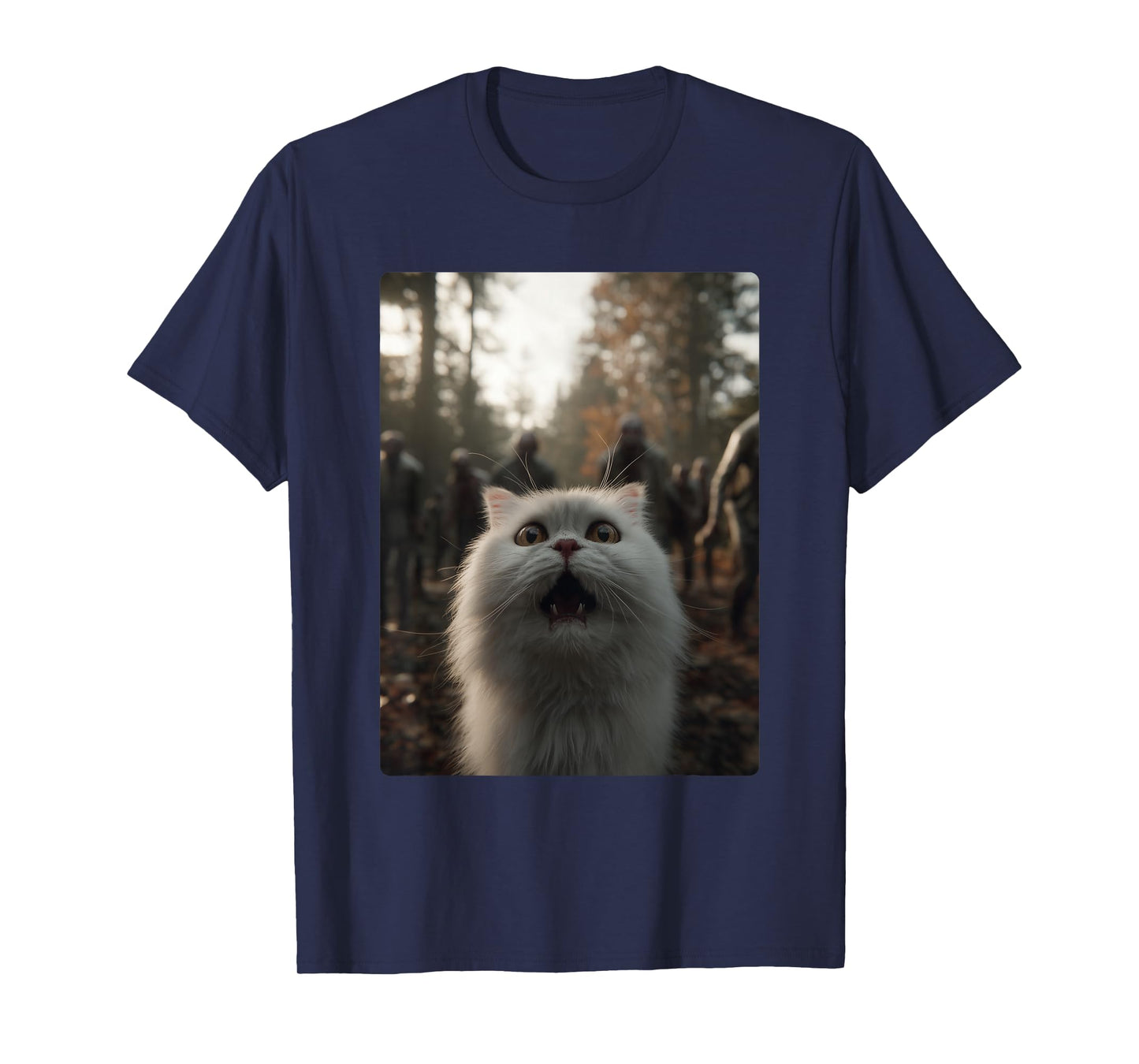 Funny White Persian Cat Selfie with Zombies Spooky Halloween T-Shirt