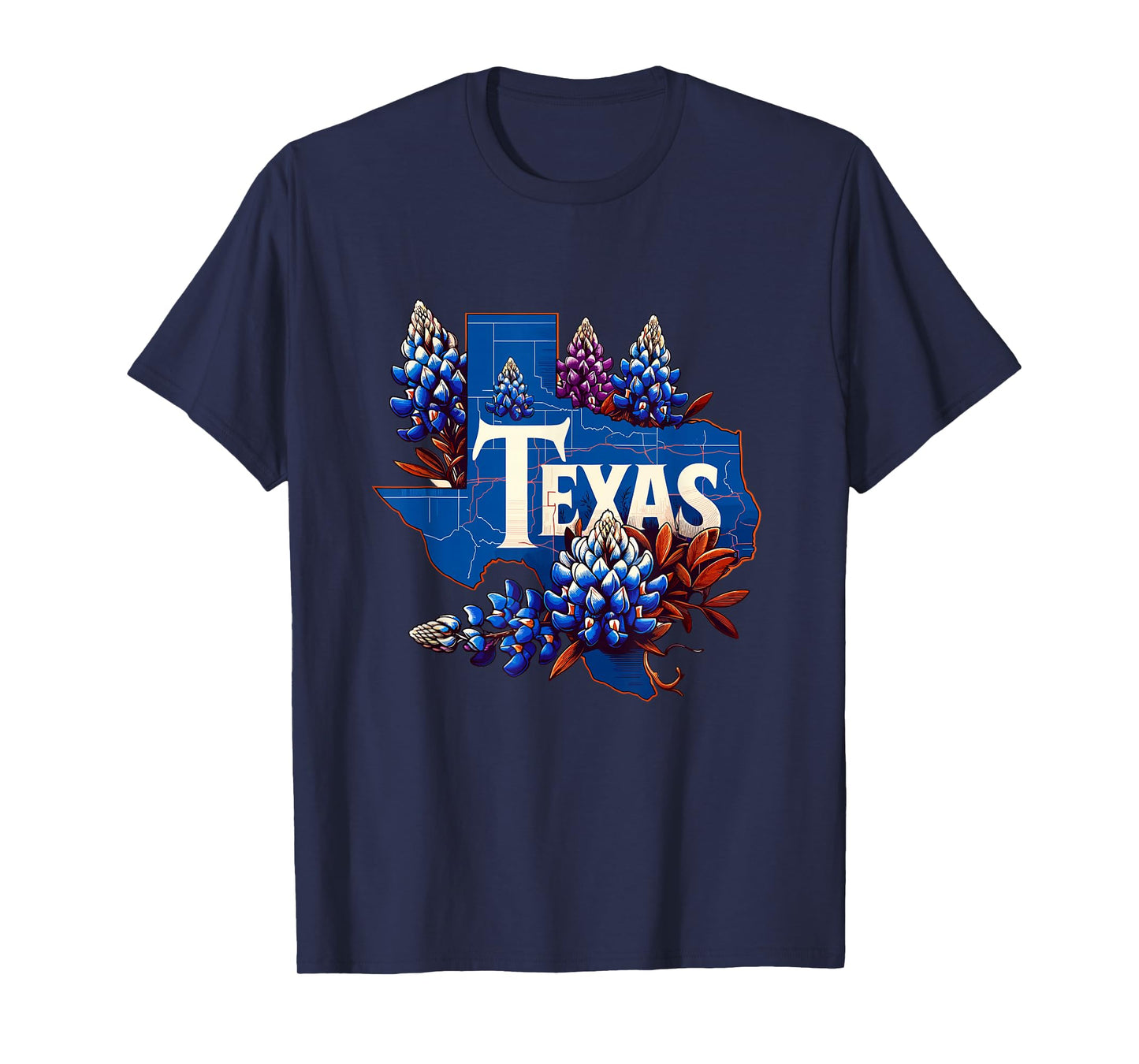 Texas State Outline Bluebonnet State Texas Flower T-Shirt