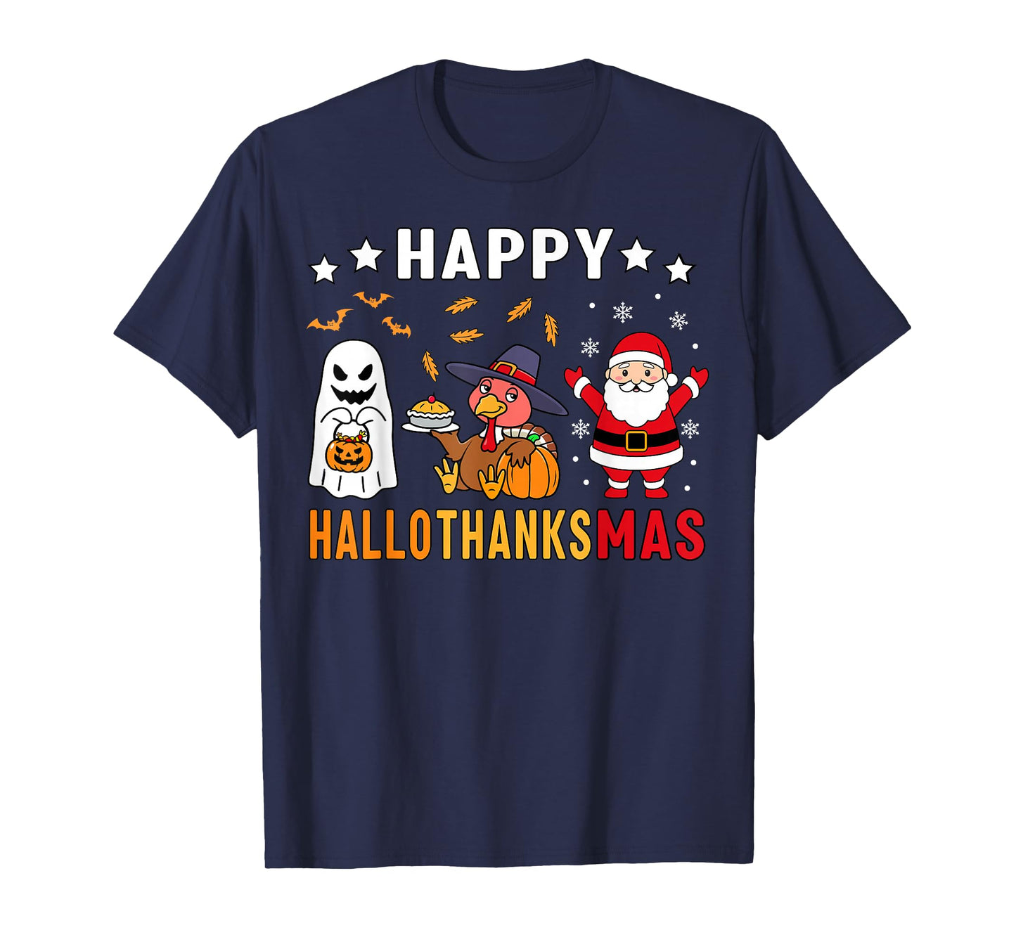 Happy Hallothanksmas Ghost Turkey Pumpkin Christmas Santa T-Shirt