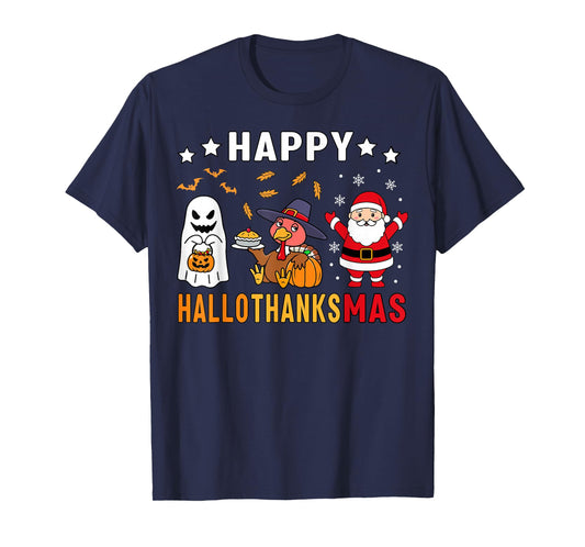 Happy Hallothanksmas Ghost Turkey Pumpkin Christmas Santa T-Shirt