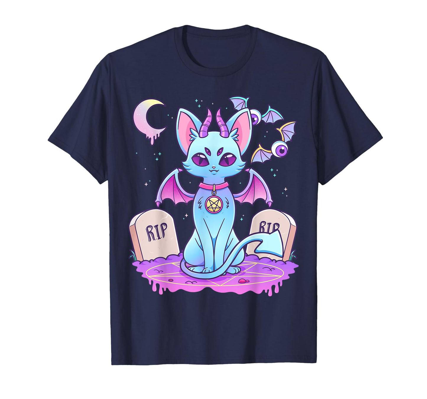 Pastel Goth Creepy Pentagram Cat Kawaii Emo Kitten Nu Goth Men Women Girls Kids T-Shirt