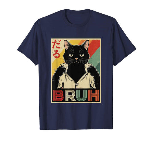Bruh Cat Japanese Anime Funny Saying Men Boys Kids Teens T-Shirt