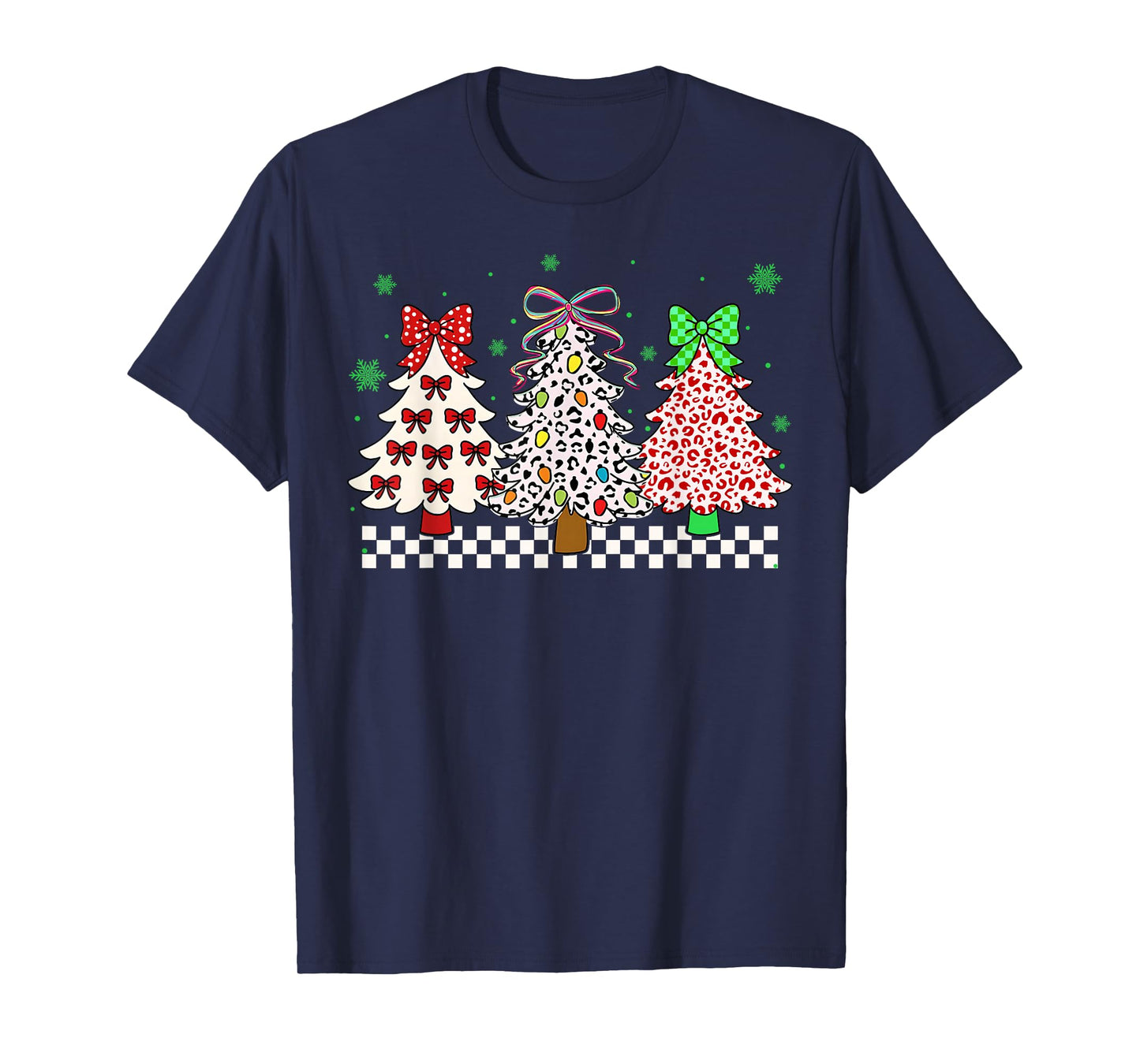 Coquette Bow Christmas Tree Leopard Cute Girly Xmas Colorful T-Shirt