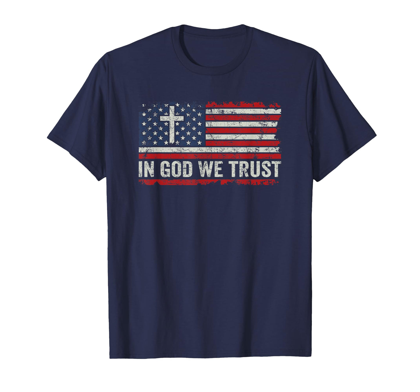 in God We Trust - Vintage USA Flag Cross Patriotic Christian T-Shirt