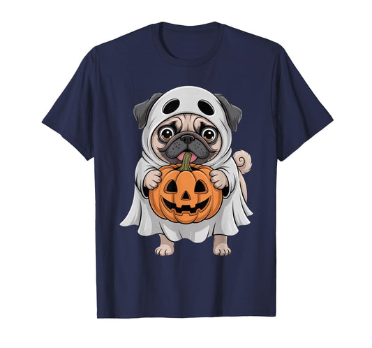 Cute Pug Ghost Pumpkin Dog Lover Halloween Costume T-Shirt