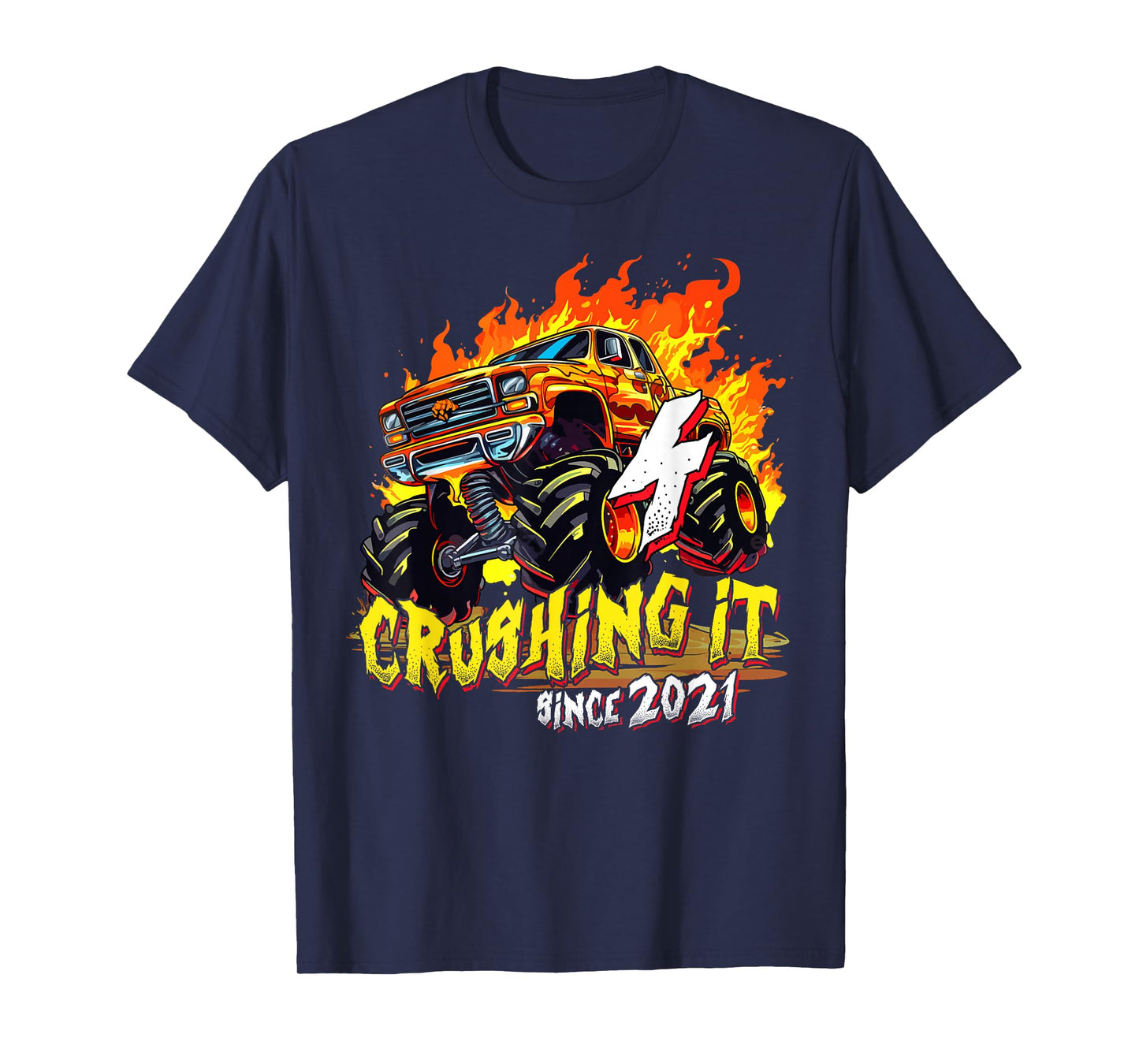 Monster Truck 4 Years Old Crushing It Since 2021 4th Bday T-Shirt