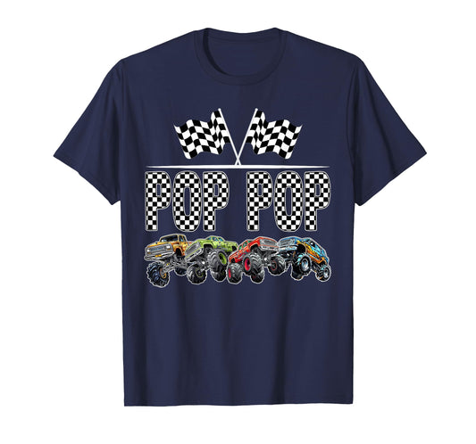 Pop Pop Retro Monster Truck Family Birthday Matching T-Shirt