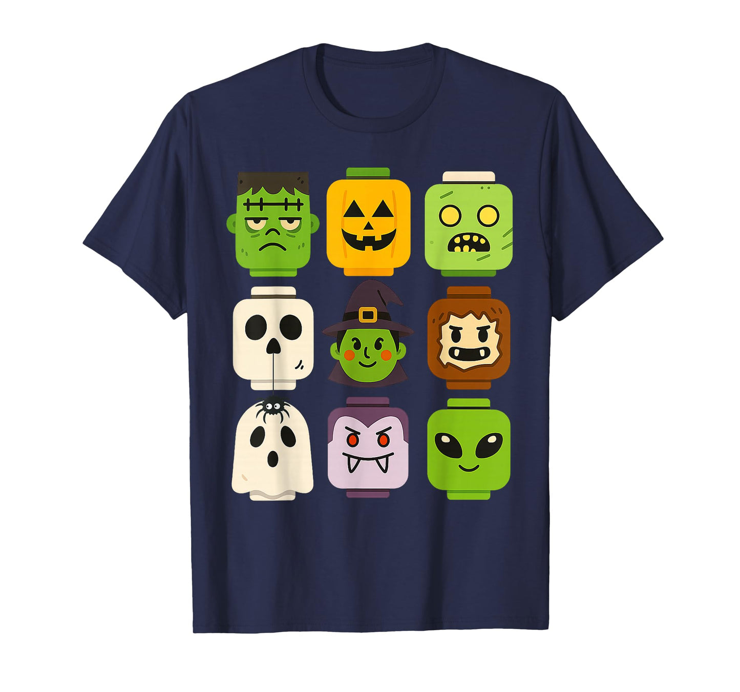 Halloween Building Brick Head Pumpkin Ghost Zombie Boys T-Shirt