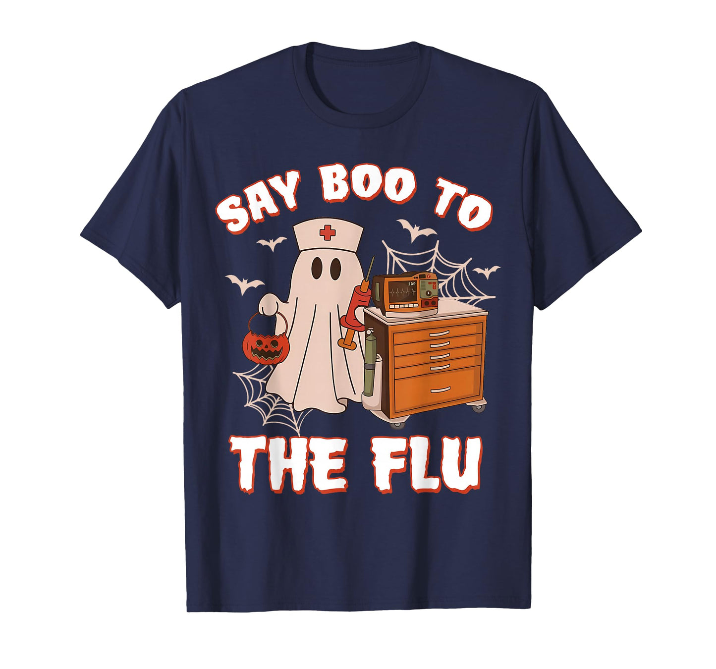 Retro Nurse Ghost Halloween-Vaccine Say Boo to The Flu T-Shirt