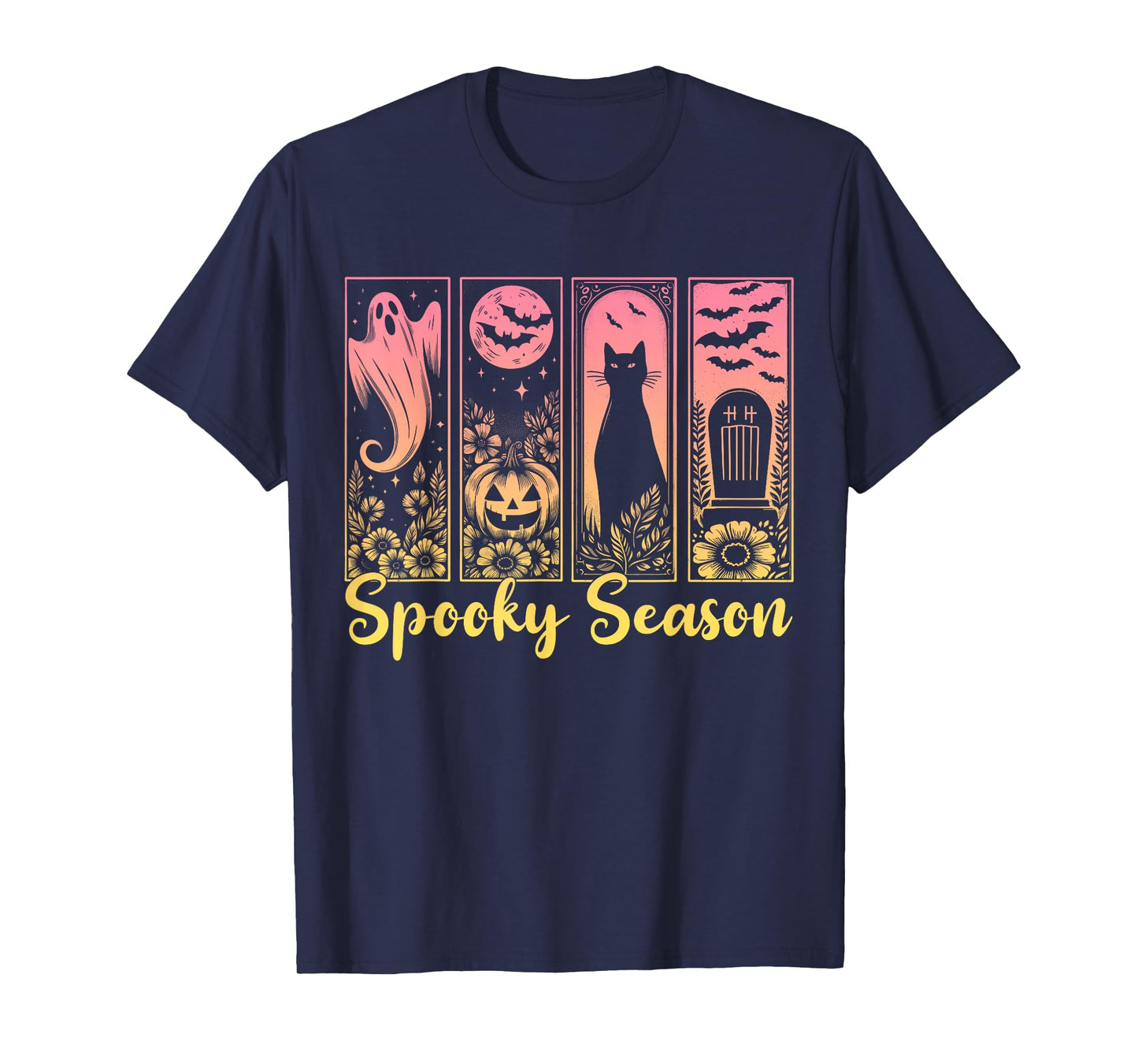 Halloween Spooky Season Horror Cat Vintage Halloween Ghost T-Shirt