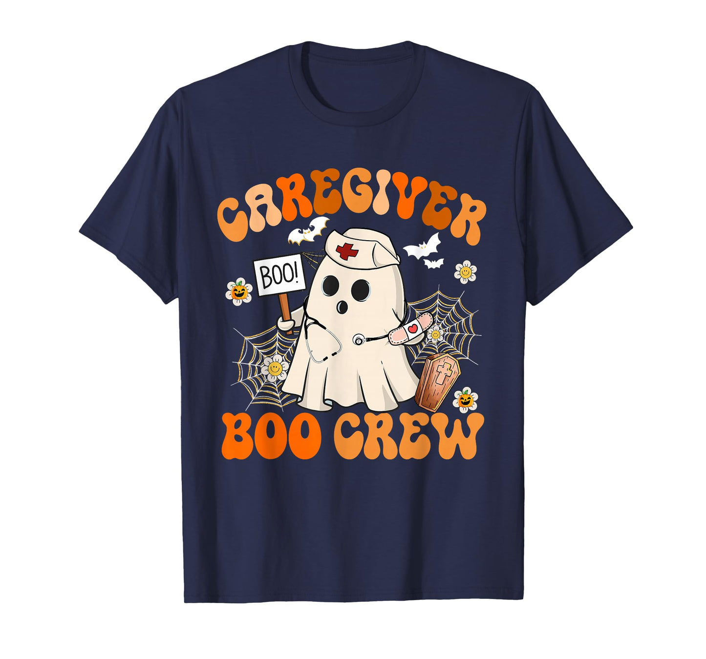 Caregiver Boo Crew Funny Ghost Halloween Costumes T-Shirt