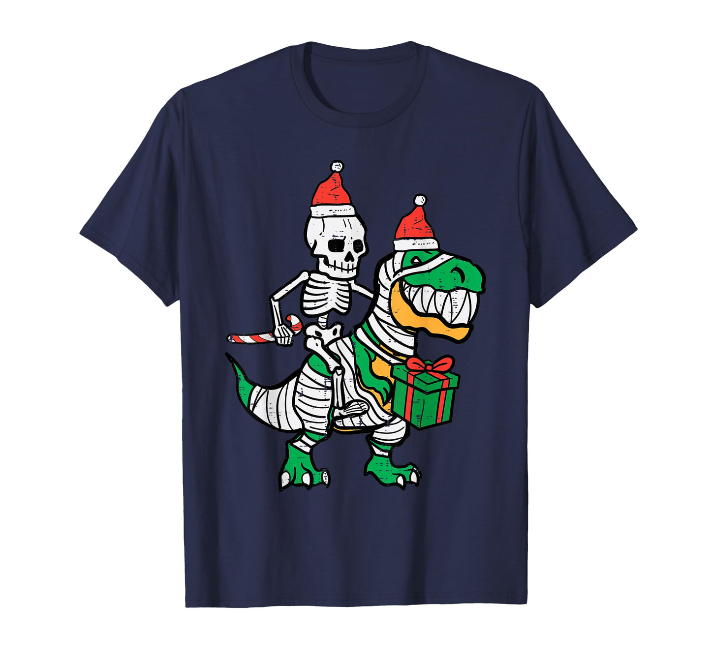 Christmas Skeleton On Trex Santa Xmas Dino Boys Kids Toddler T-Shirt