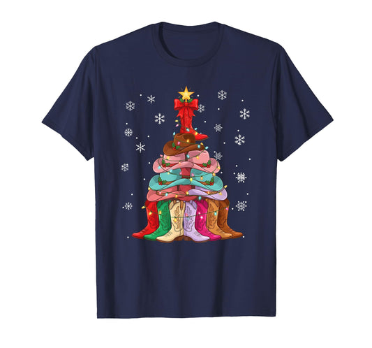 Cowboy Hat & Boot Christmas Tree Funny Western Holiday T-Shirt