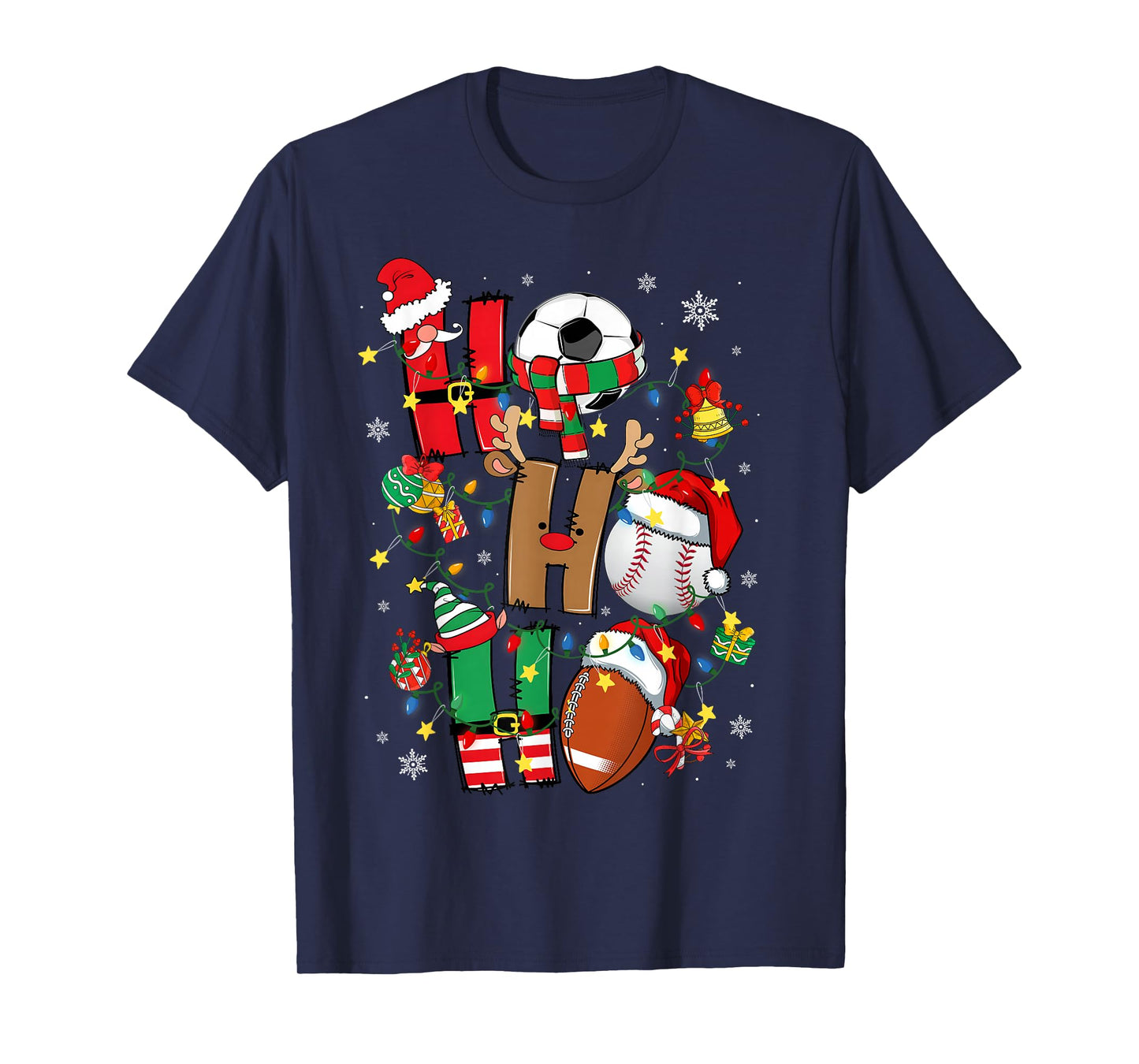Santa Baseball Football Soccer Pajamas Ho Ho Christmas Xmas T-Shirt