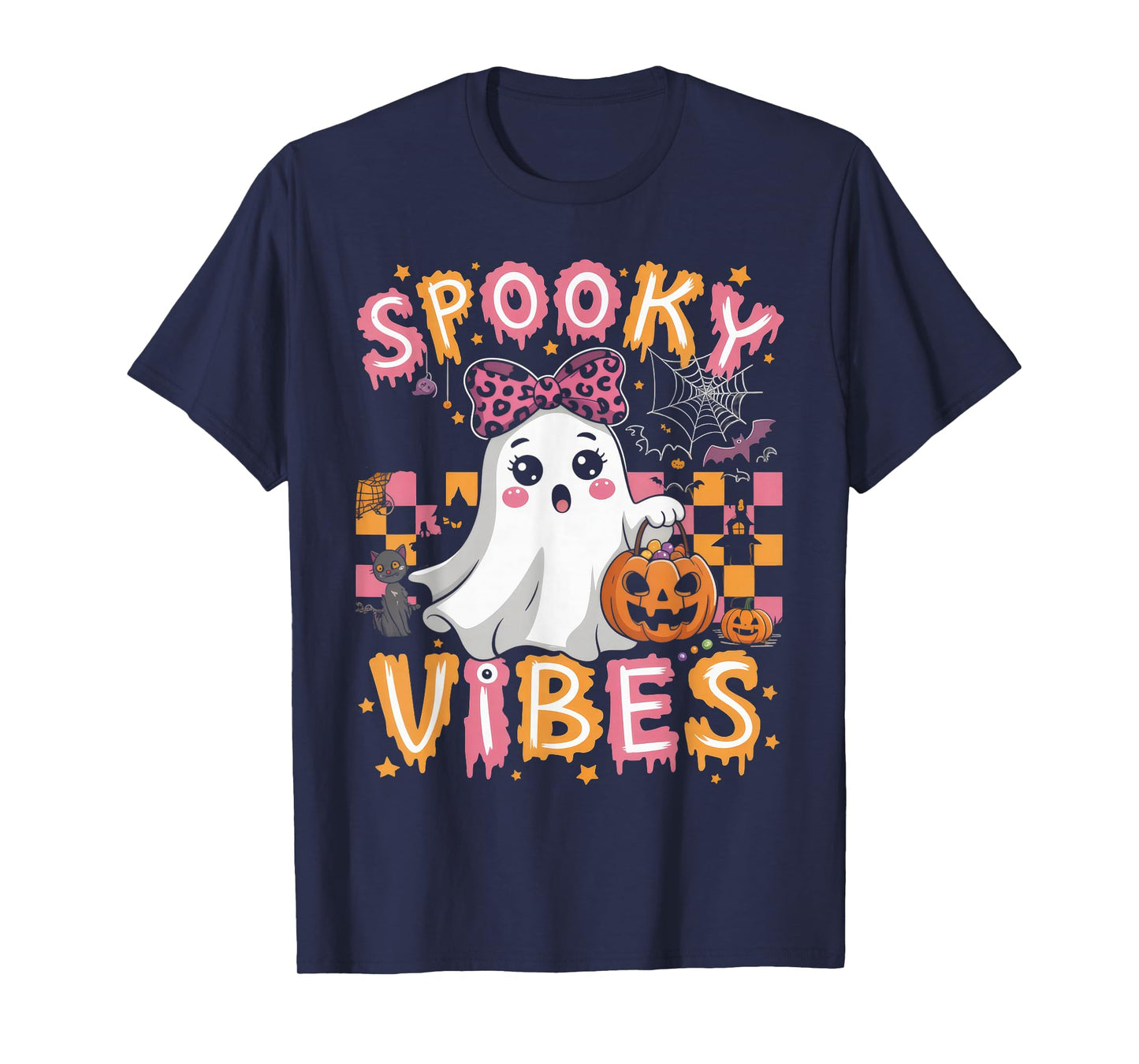 Groovy Spooky Vibes Cute Boo Ghost Halloween Costumes Girls T-Shirt