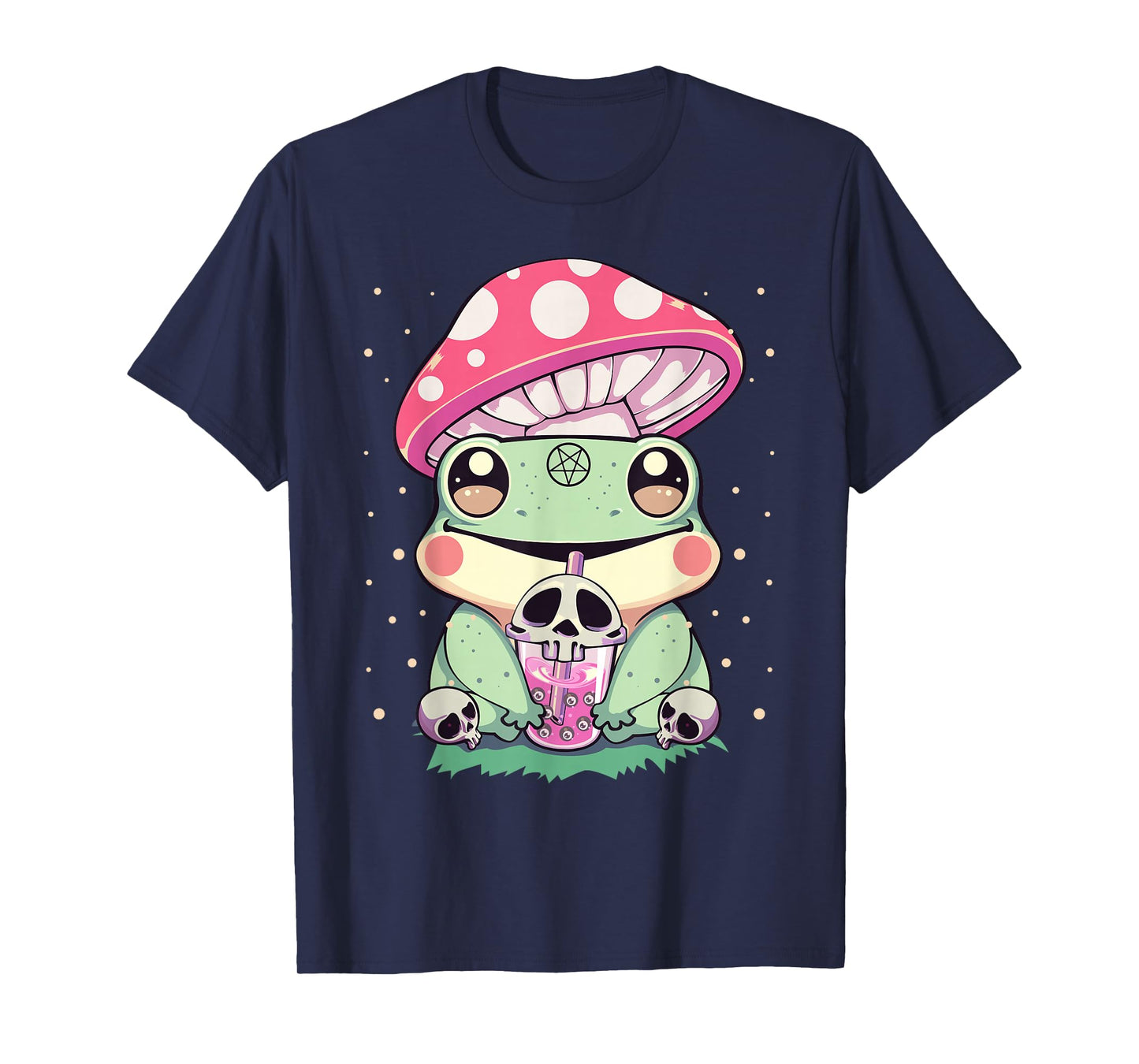 Pastel Goth Kawaii Frog Boba Tea and Mushroom Frog T-Shirt