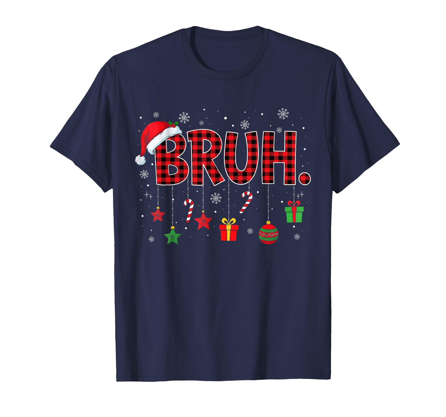 Bruh Funny Christmas Red Plaid Teens Boys Kids Xmas Pajamas T-Shirt