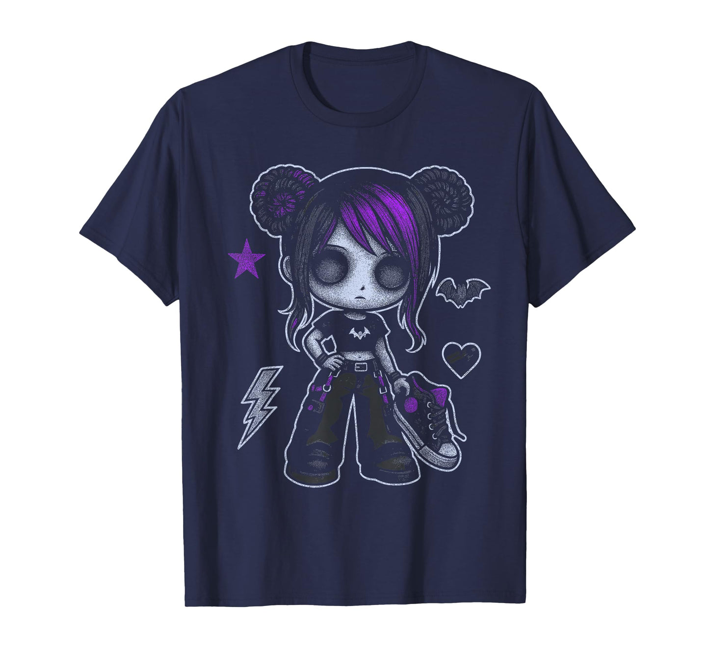 Emo Girl With Purple Highlights And Bat Goth Girl T-Shirt