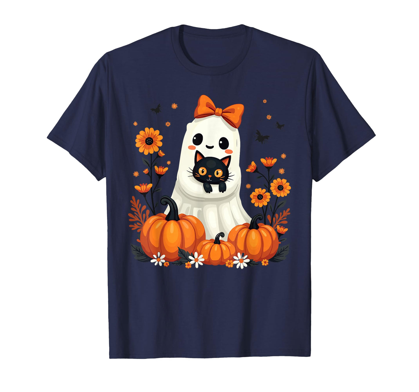 Halloween Ghost Holding Cat Vintage Spooky T-Shirt