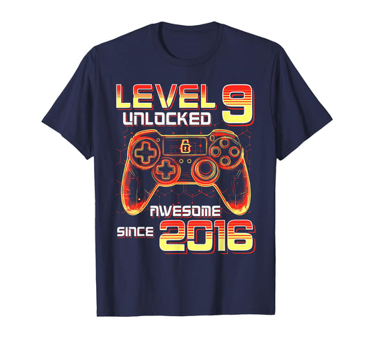 Level 9 Unlocked Video Game Party 9th Birthday Gamer Boys T-Shirt