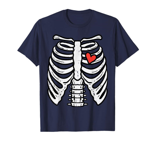 Halloween Skeleton Rib Cage Heart Costume Men Women Kids T-Shirt