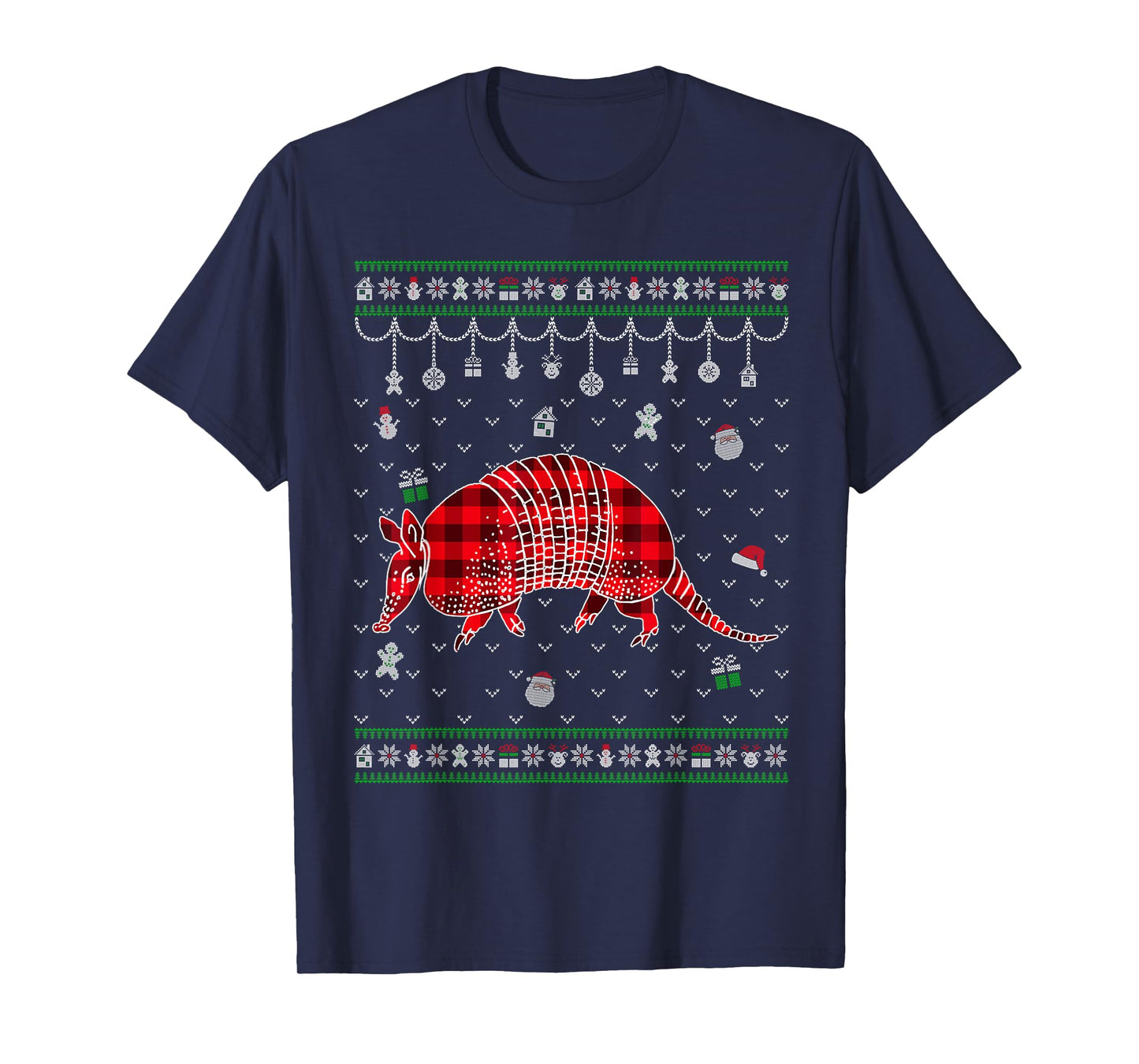 Red Plaid Armadillo Lover Funny Ugly Christmas Sweater T-Shirt