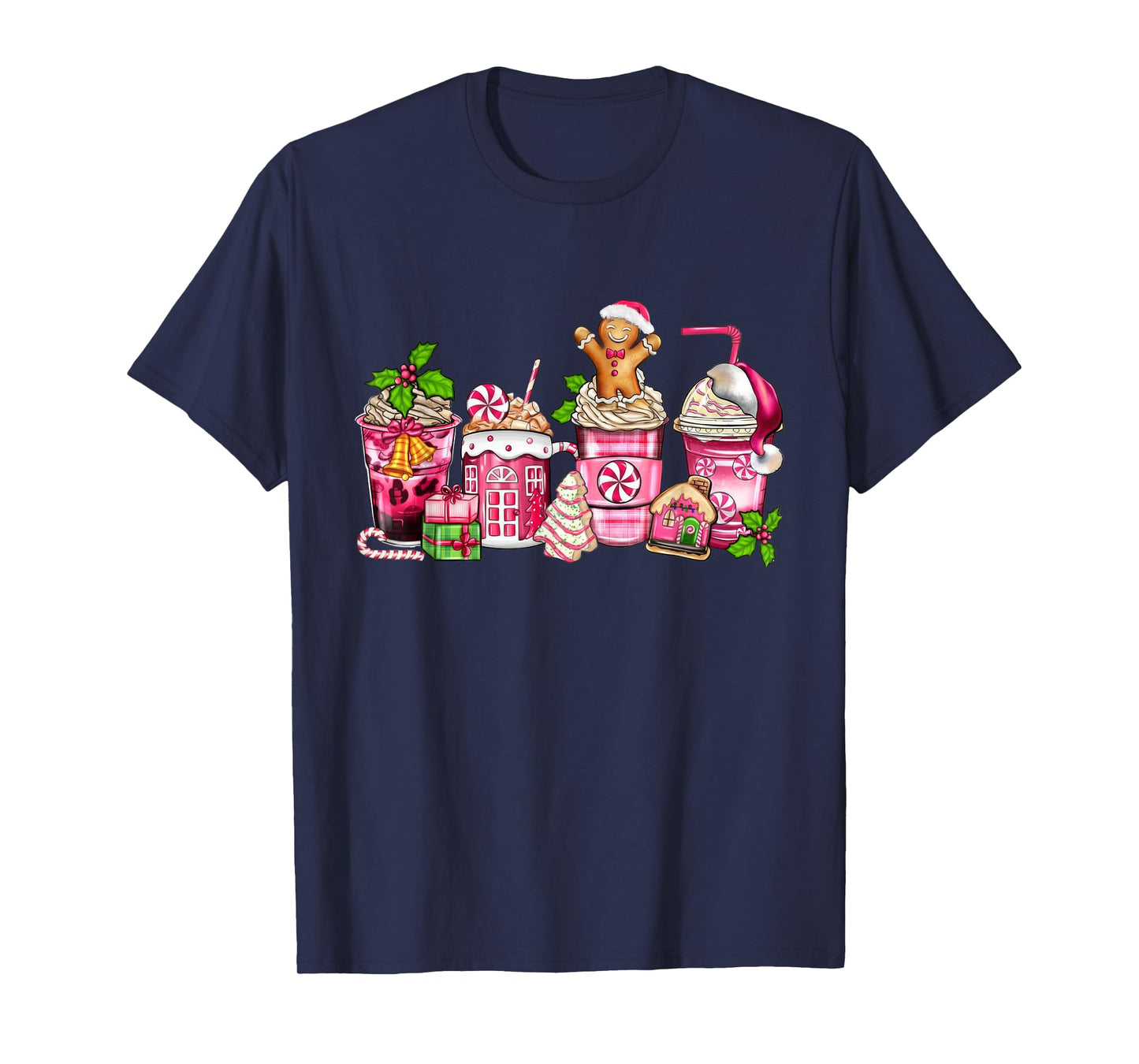 Coffee Christmas Gingerbread Pink Women Latte Cozy Winter T-Shirt