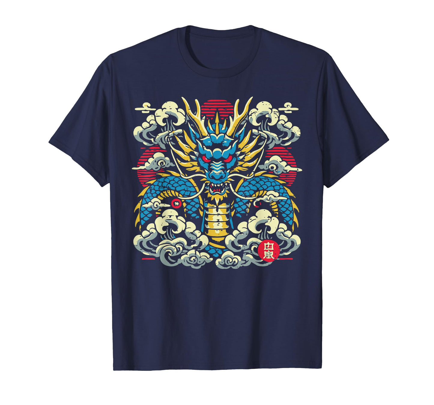 Japanese Dragon Face Clouds Vintage Anime Men Women Kids T-Shirt
