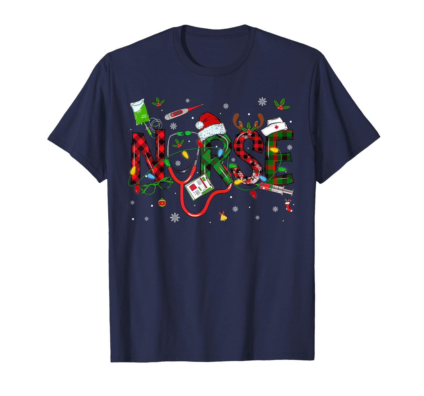 Nurse Christmas Stethoscope Nurses Xmas Scrub Men Women T-Shirt